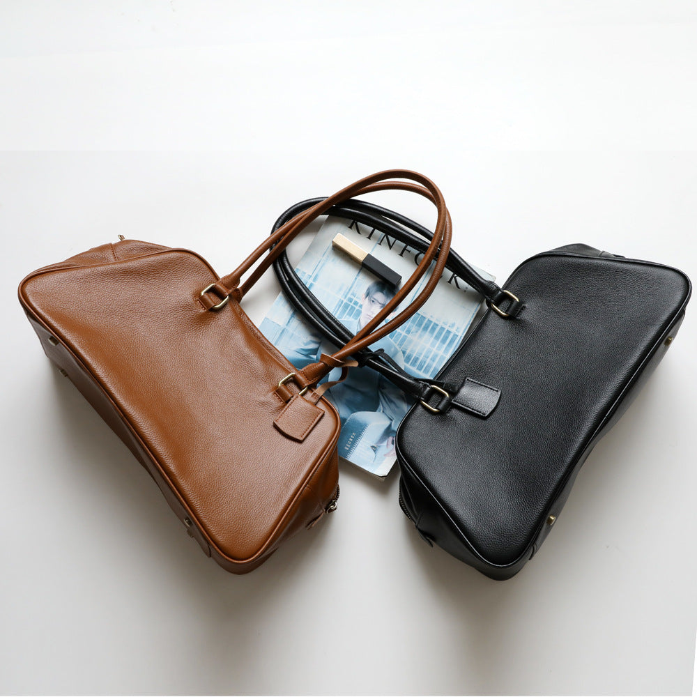 Sac à main femme en cuir pleine fleur, sac simple noir, marron – vue frontale