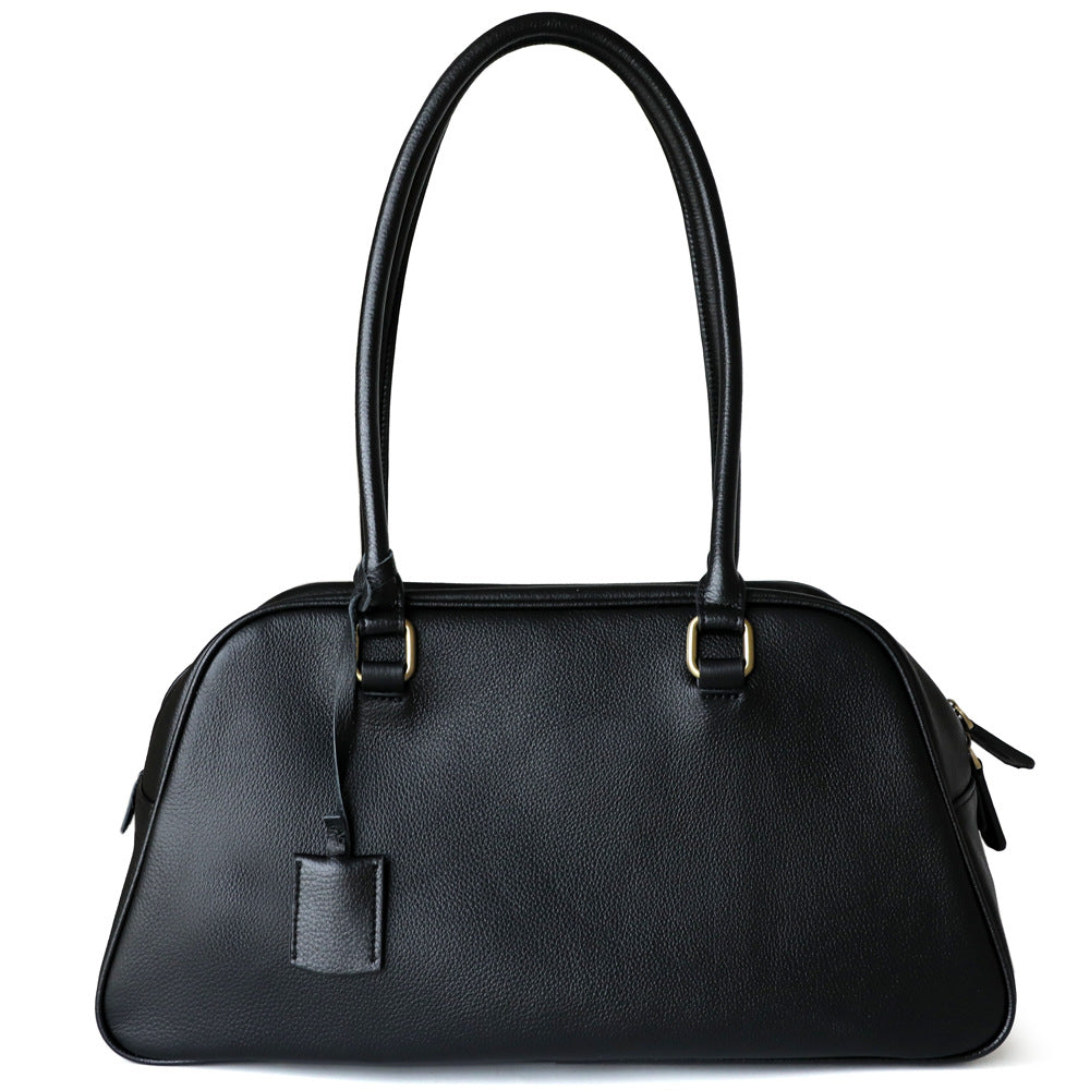 Sac à main femme en cuir pleine fleur, sac simple noir – vue frontale