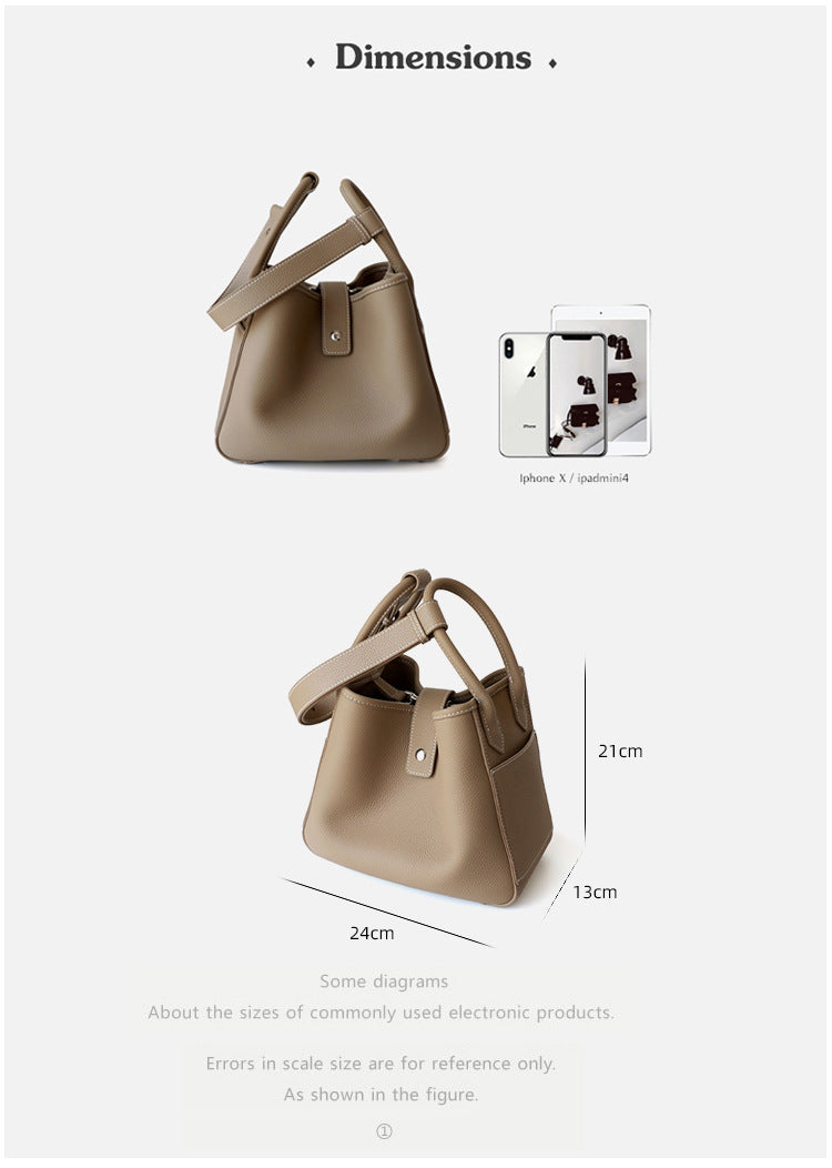 Sac seau en cuir de vachette pleine fleur pour femme, tailles petit et grand, coloris nude, vue de face