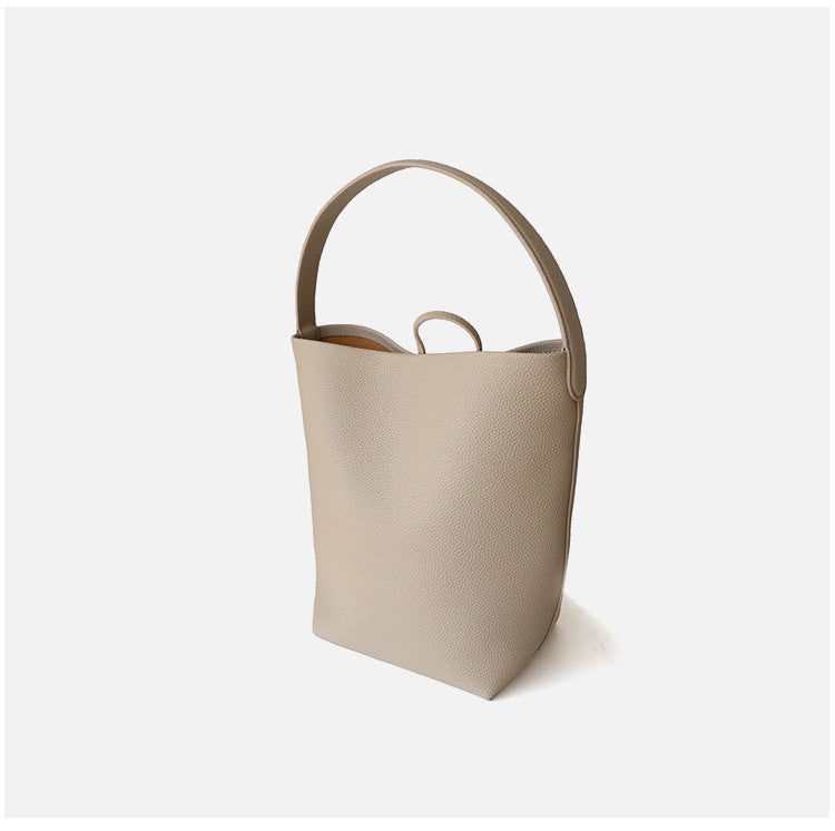 Sac seau en cuir pour femme, coloris beige, vue frontale