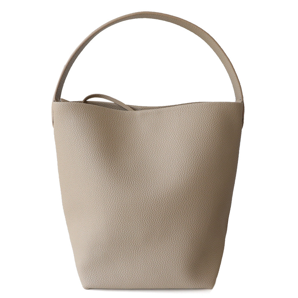 Sac seau en cuir véritable pour femme – Grande capacité, coloris beige ,vue frontale