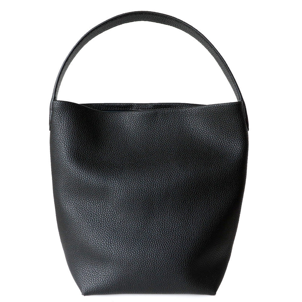 Sac seau en cuir véritable pour femme – Grande capacité, coloris noir ,vue frontale