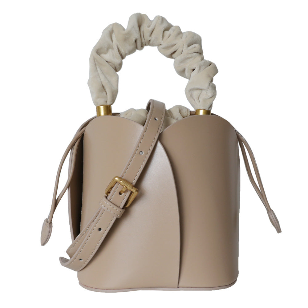 Sac seau fleuri en cuir de vachette pour femme, coloris beige, vue frontale