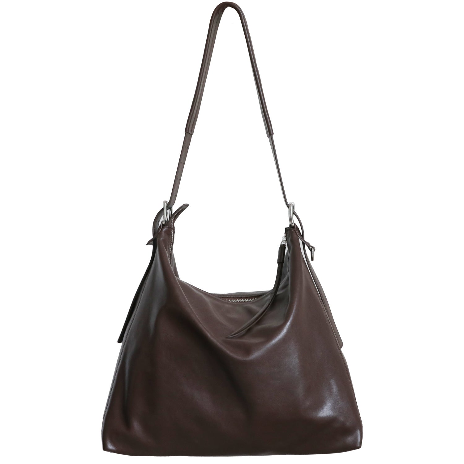 Sac vintage marron foncé en cuir vegan – présentation frontale